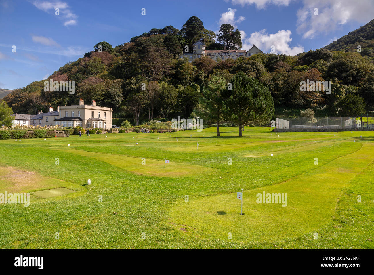 Putting green à Lynmouth sur la côte nord du Devon Banque D'Images