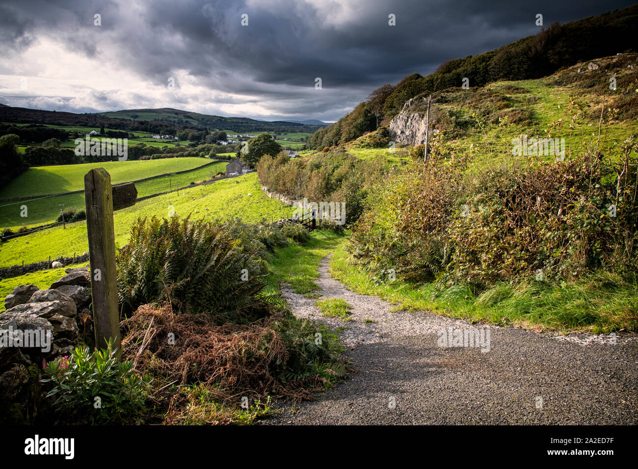 Un bridleway passant de Colton Hill dans le Crake Vallée, juste à l'extérieur pont étincelle en Cumbria. Banque D'Images