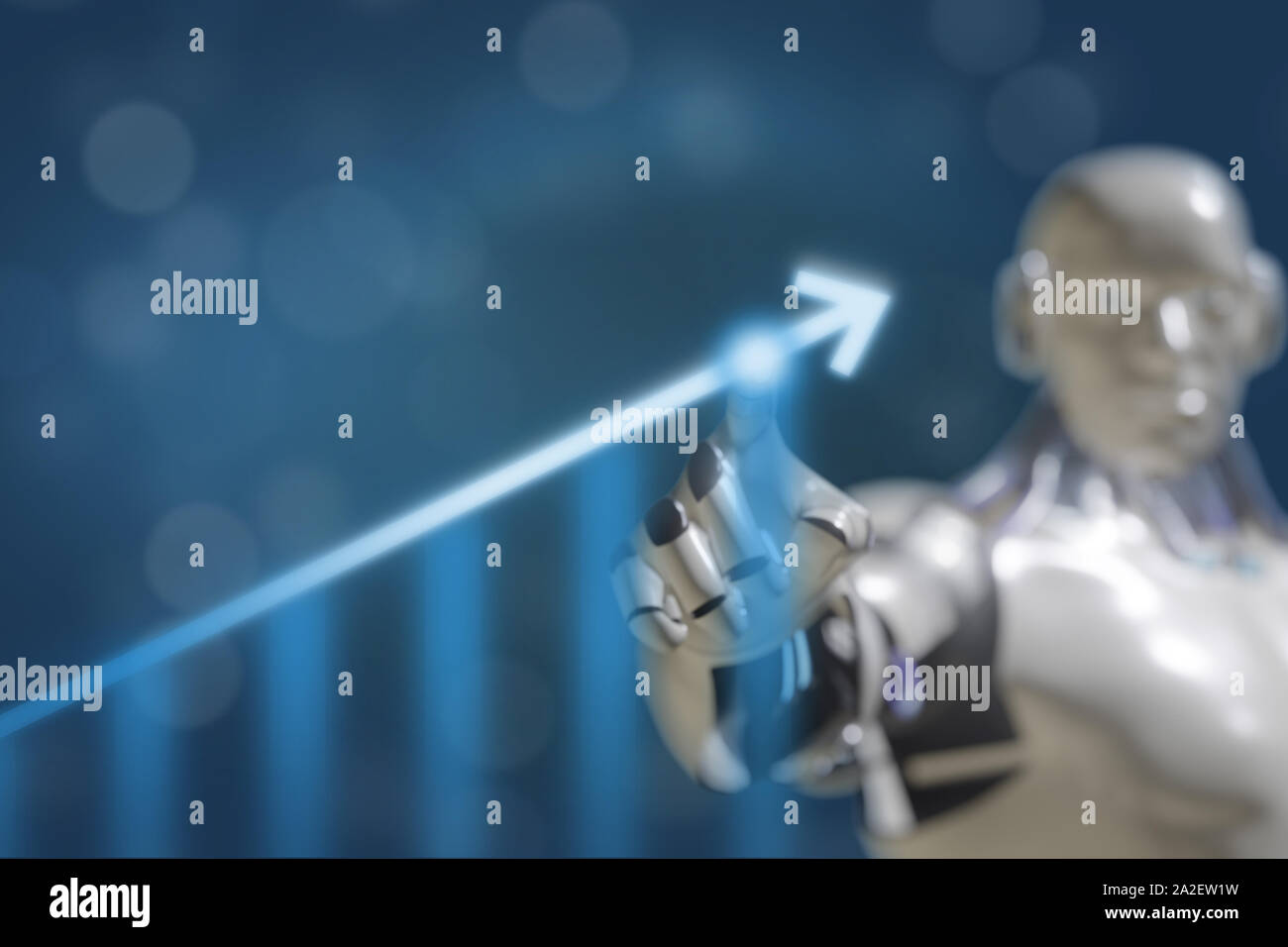 Intelligence artificielle ia main dans la main du robot point à la hausse du graphique avec la réalité augmentée mixte virtuel pour prédire la croissance de plus en plus à l'avenir futur Banque D'Images