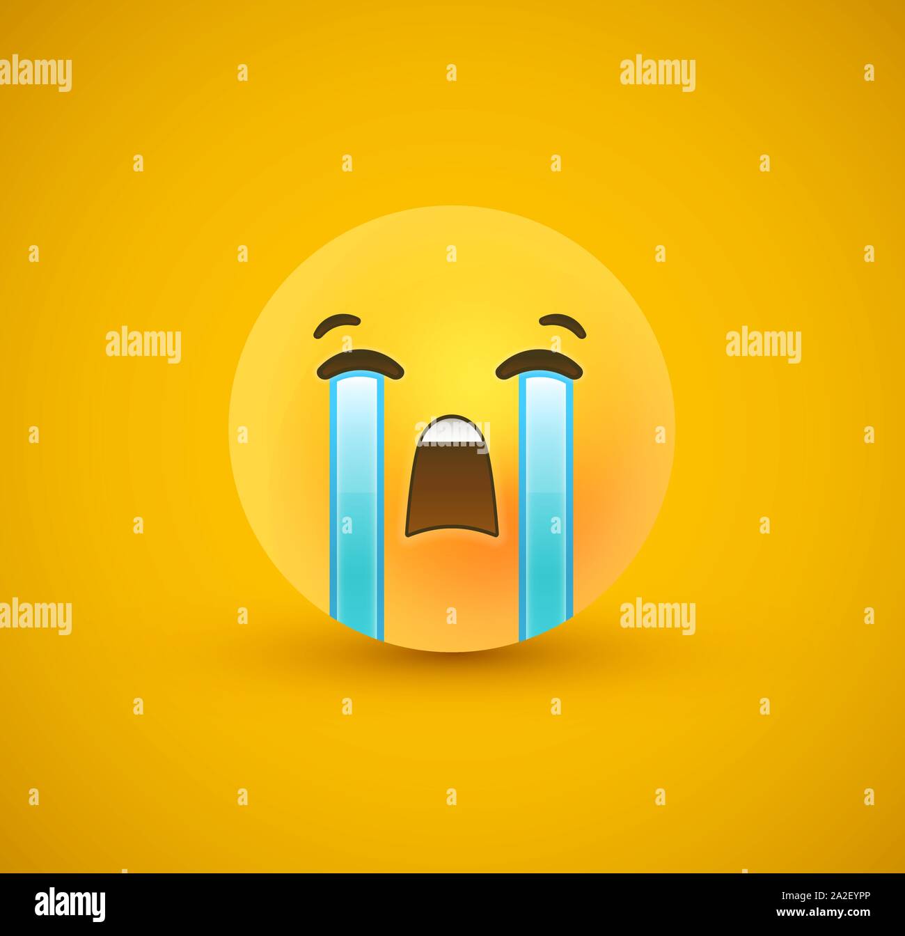 Triste visage d'Émoticônes 3d sur fond de couleur jaune. Réaction de tristesse pour les enfants modernes ou expression des ados concept. Symbole chat réaliste de pleurer des larmes. Illustration de Vecteur
