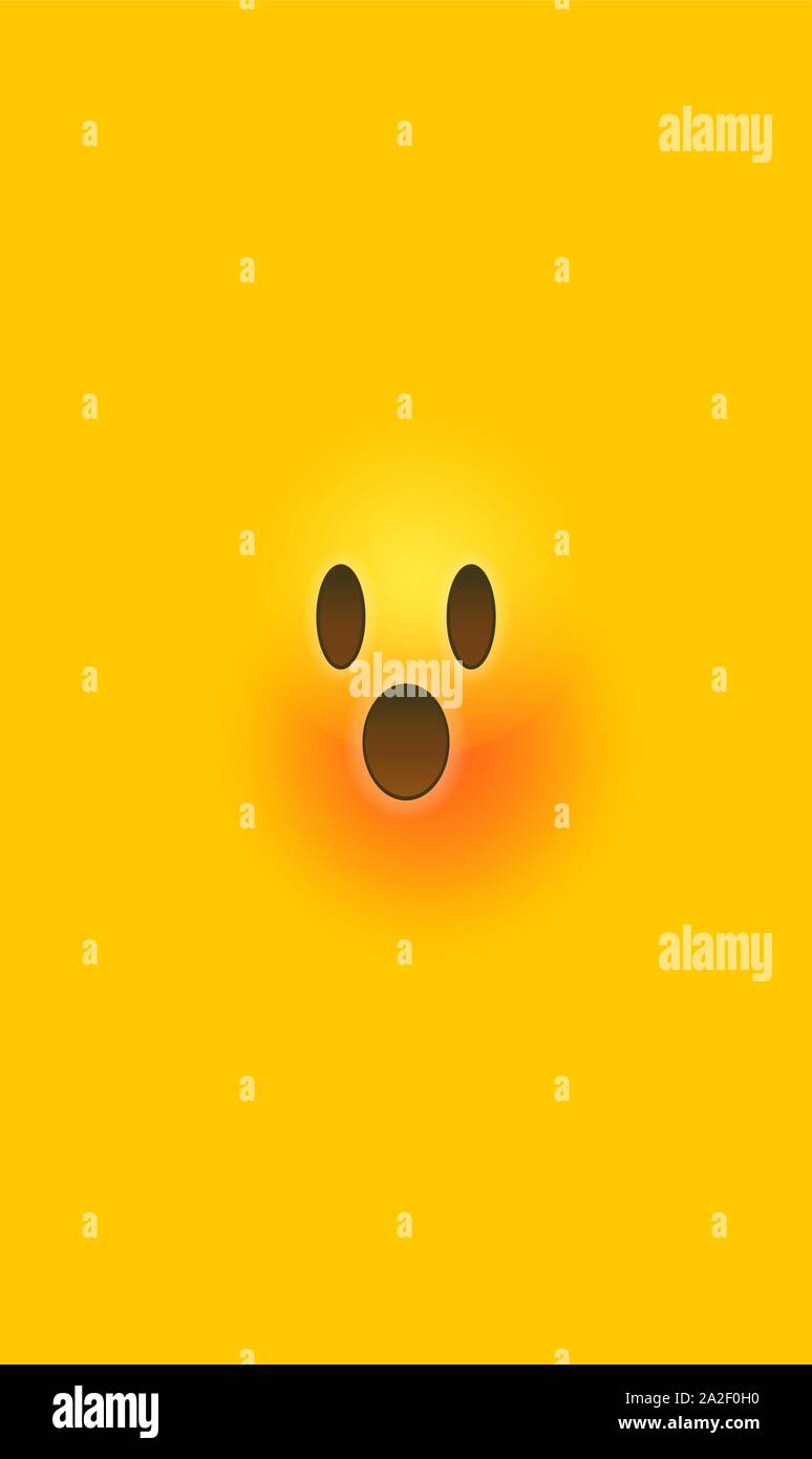 Surpris smiley 3d jaune isolé sur fond de couleur. Chat en réaction sociale moderne téléphone mobile verticale, taille enfants choqués ou adolescent expr Illustration de Vecteur