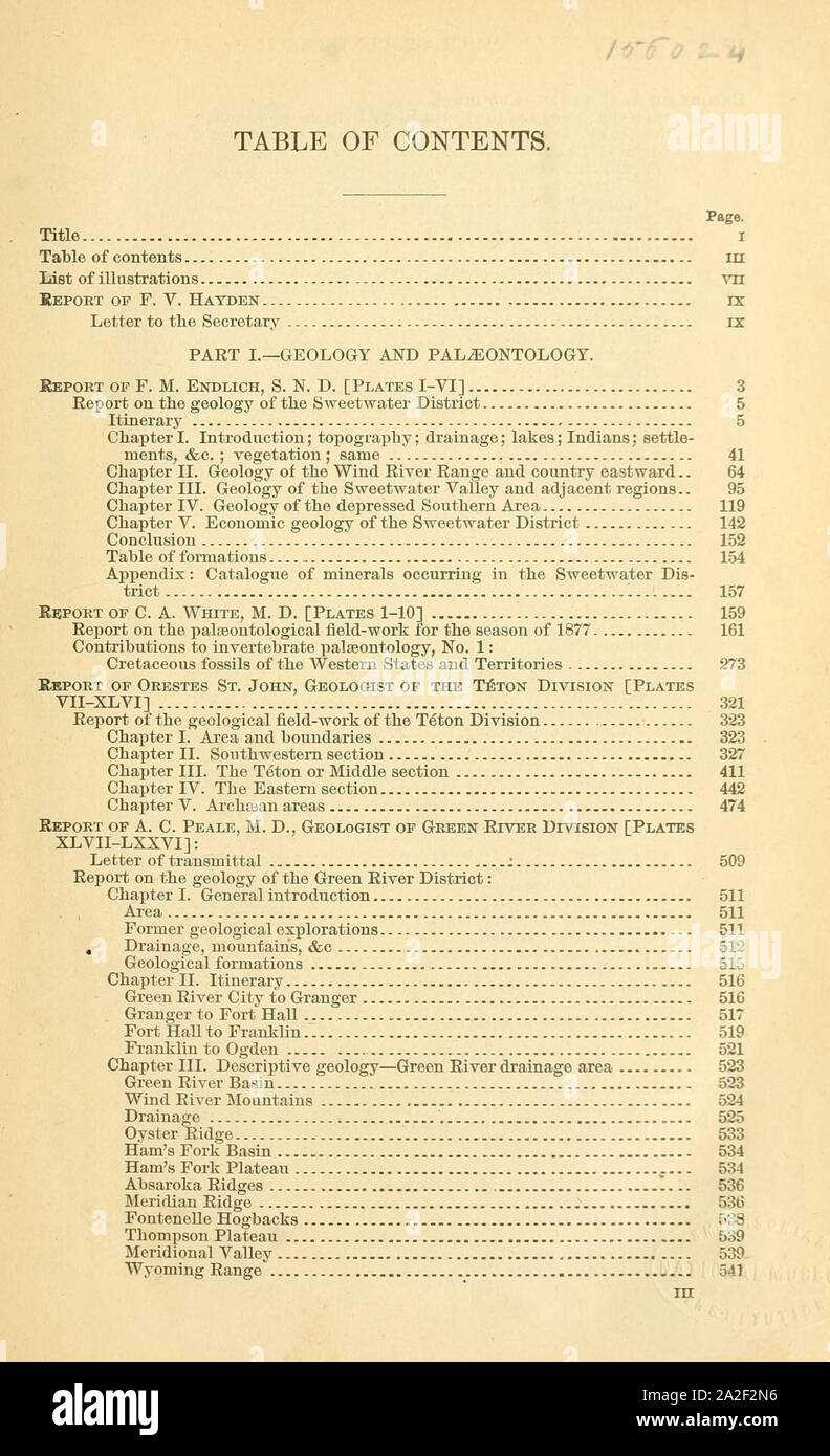 Onzième rapport annuel de la United States Geological Survey et géographique des territoires Banque D'Images