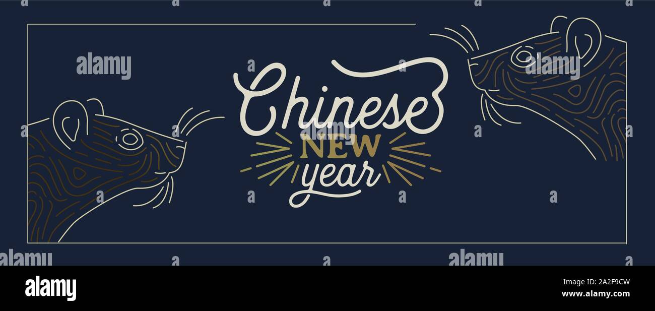 Le Nouvel An chinois du rat 2020 carte de bannière, la souris d'or en ligne animal élégant style art de vacances festives avec citation du texte. Illustration de Vecteur