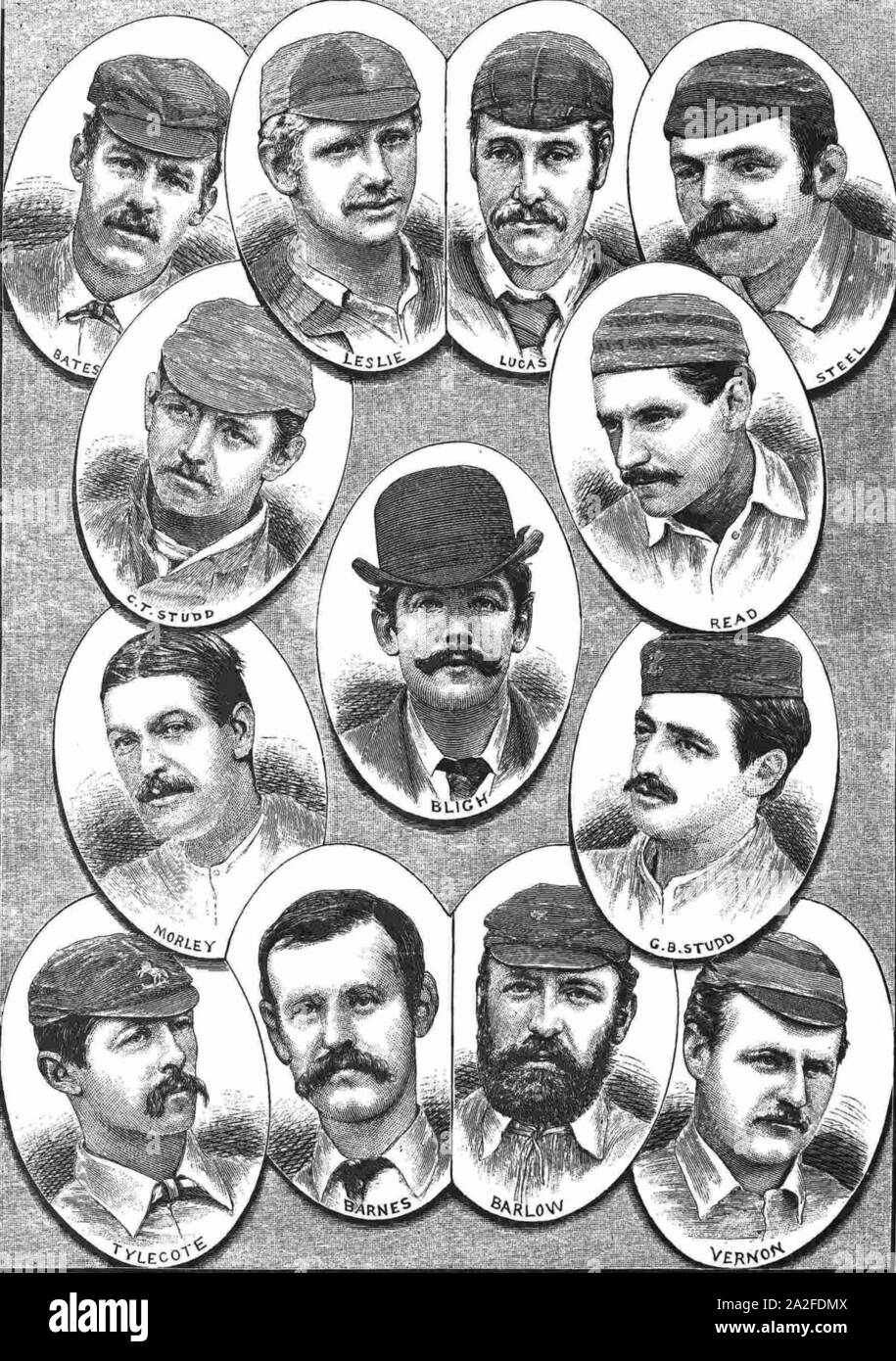 English équipe de cricket de 1883. Banque D'Images