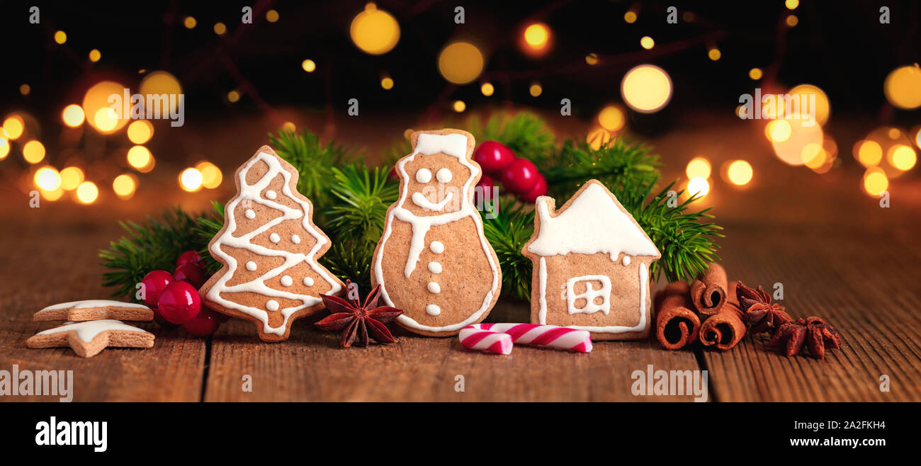 Cookies et biscuits de Noël fond festif Banque D'Images