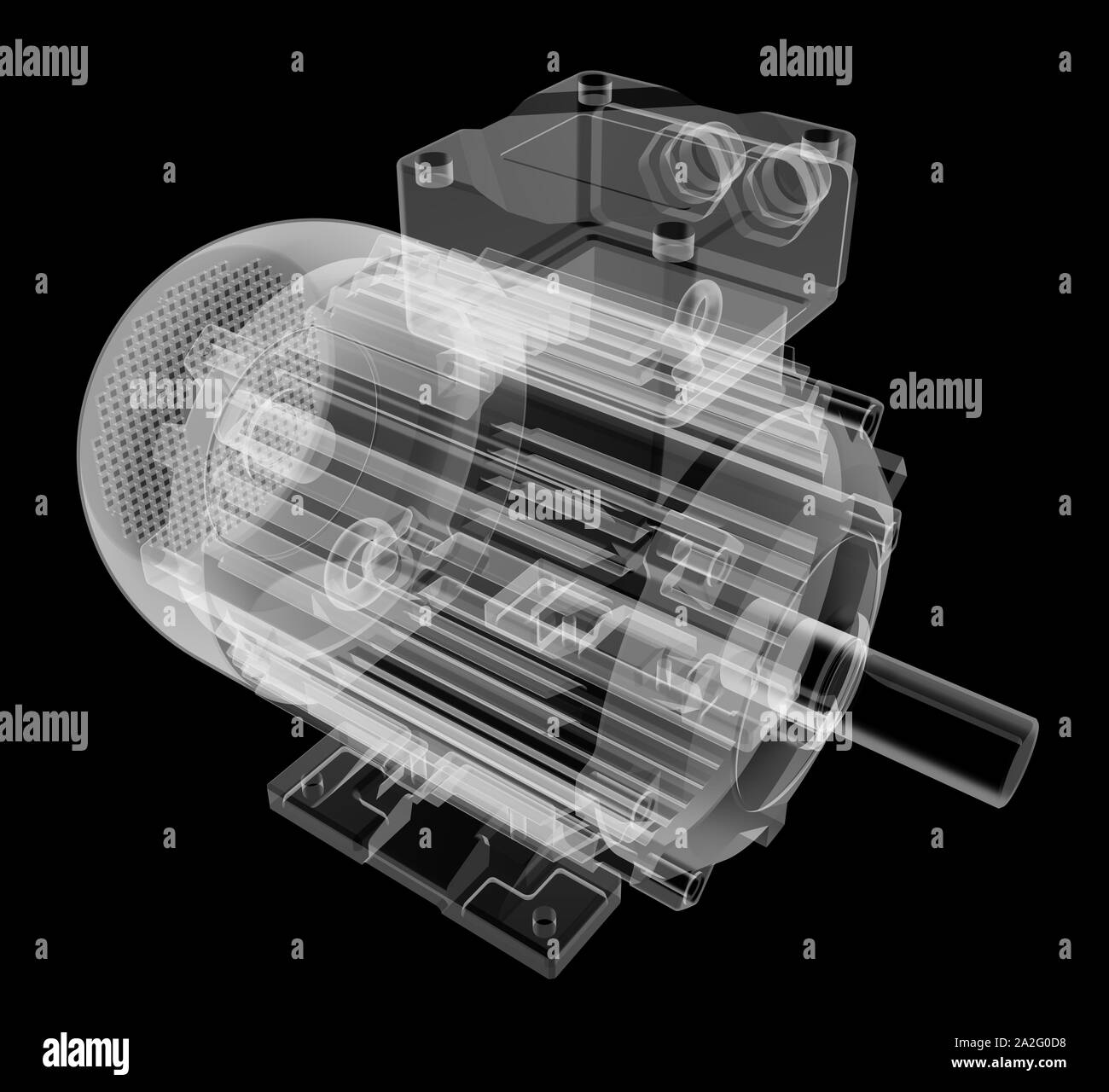 Moteur électrique X-Ray style. Isolé sur fond noir. 3D illustration Banque D'Images