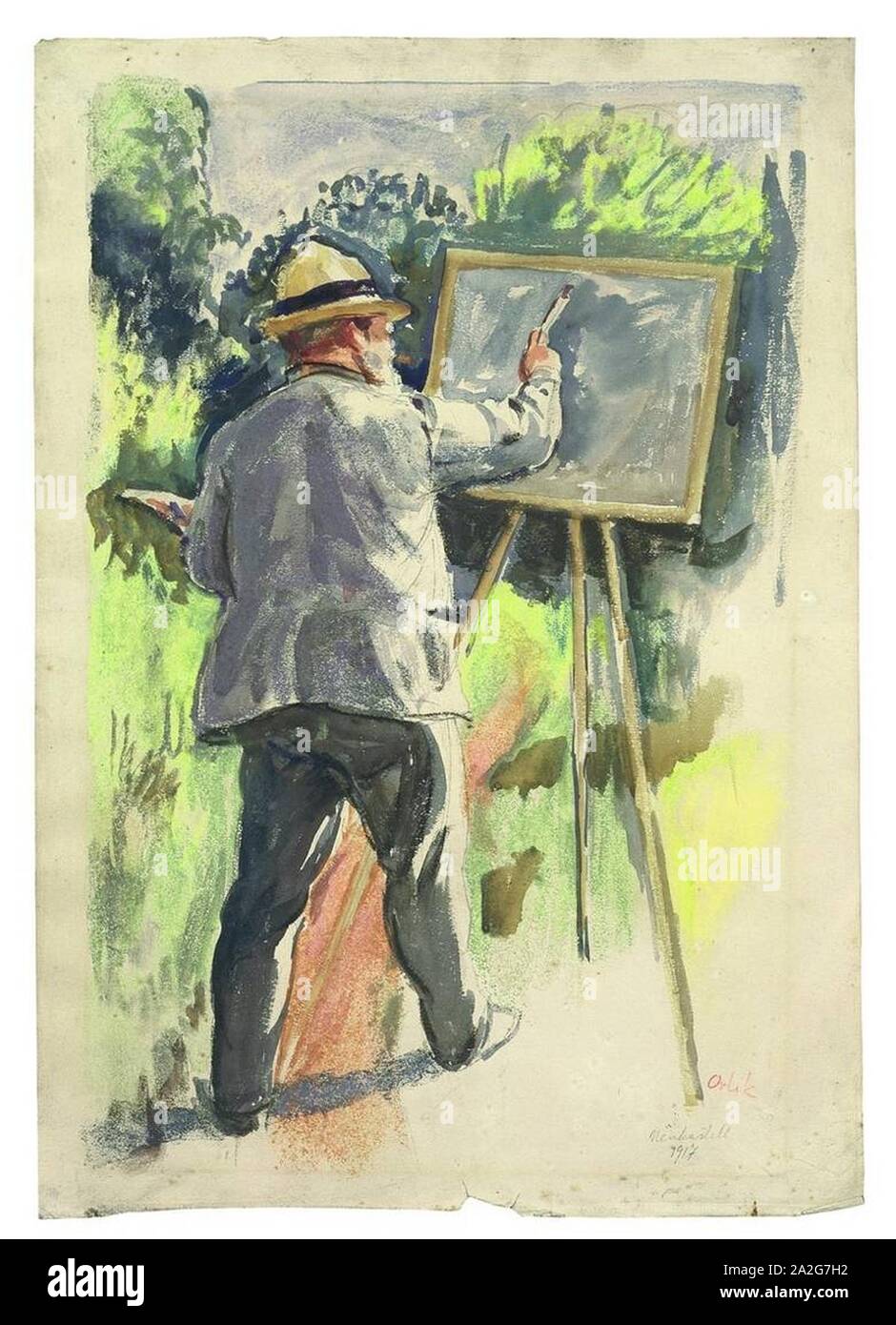 Emil Orlik Max Slevogt an der Staffelei im Garten (Neukastell) 1917. Banque D'Images