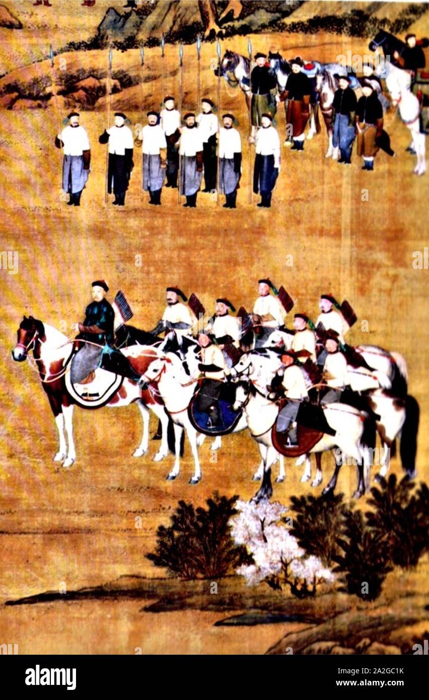 L'empereur Qianlong scort et sur une expédition de chasse. Banque D'Images