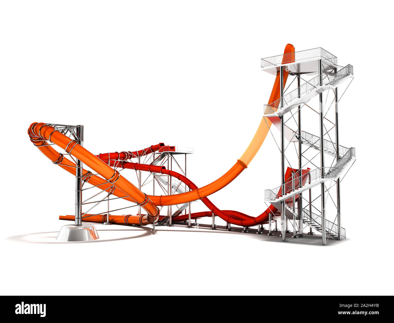 L'eau rouge orange moderne des promenades en montagnes russes pour le parc  de l'eau rendu 3D arrière sur fond blanc avec ombre Photo Stock - Alamy