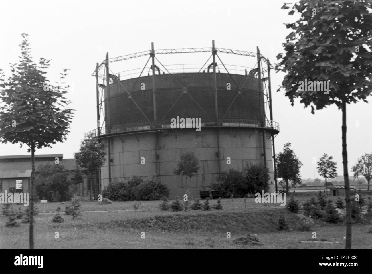 Ein Wasserturm zur Speisung eines landwirtschaftlichen im Regenanlage Kartoffelacker Einsatz bei einem, Deutschland 1930 er Jahre. Un château d'eau pour l'alimentation d'un système sprinkleur dans son usage agricole à un champ de pommes de terre, de l'Allemagne des années 1930. Banque D'Images