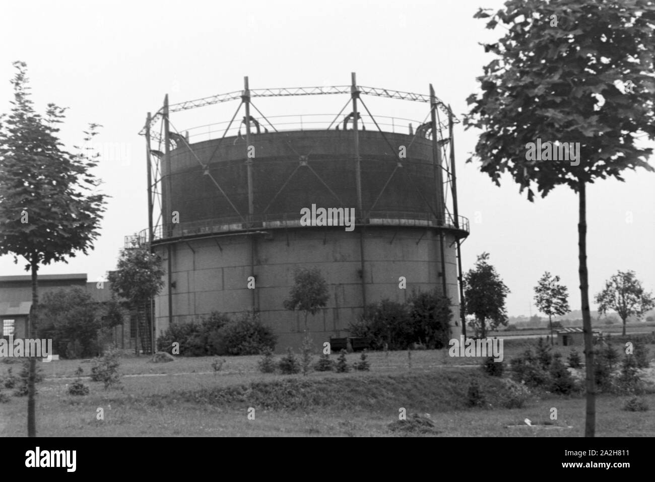 Ein Wasserturm zur Speisung eines landwirtschaftlichen im Regenanlage Kartoffelacker Einsatz bei einem, Deutschland 1930 er Jahre. Un château d'eau pour l'alimentation d'un système sprinkleur dans son usage agricole à un champ de pommes de terre, de l'Allemagne des années 1930. Banque D'Images