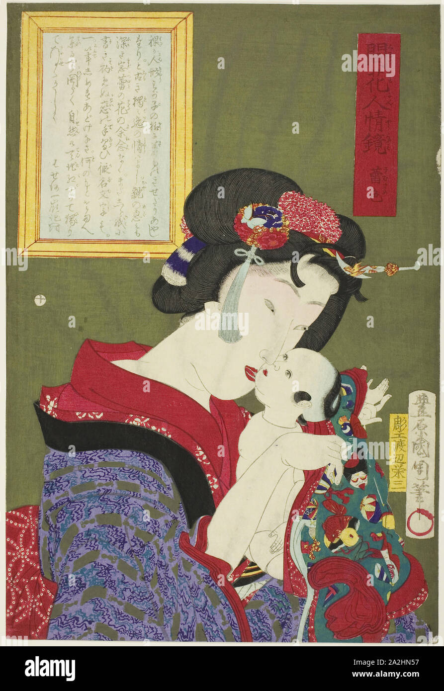 Jeune fille (Kimusume), de la série miroir de l'humanité de floraison (Kaika ninjo kagami), 1878, Toyohara Kunichika, Japonais, 1835-1900, le Japon, la couleur d'impression sur bois, Oban Banque D'Images