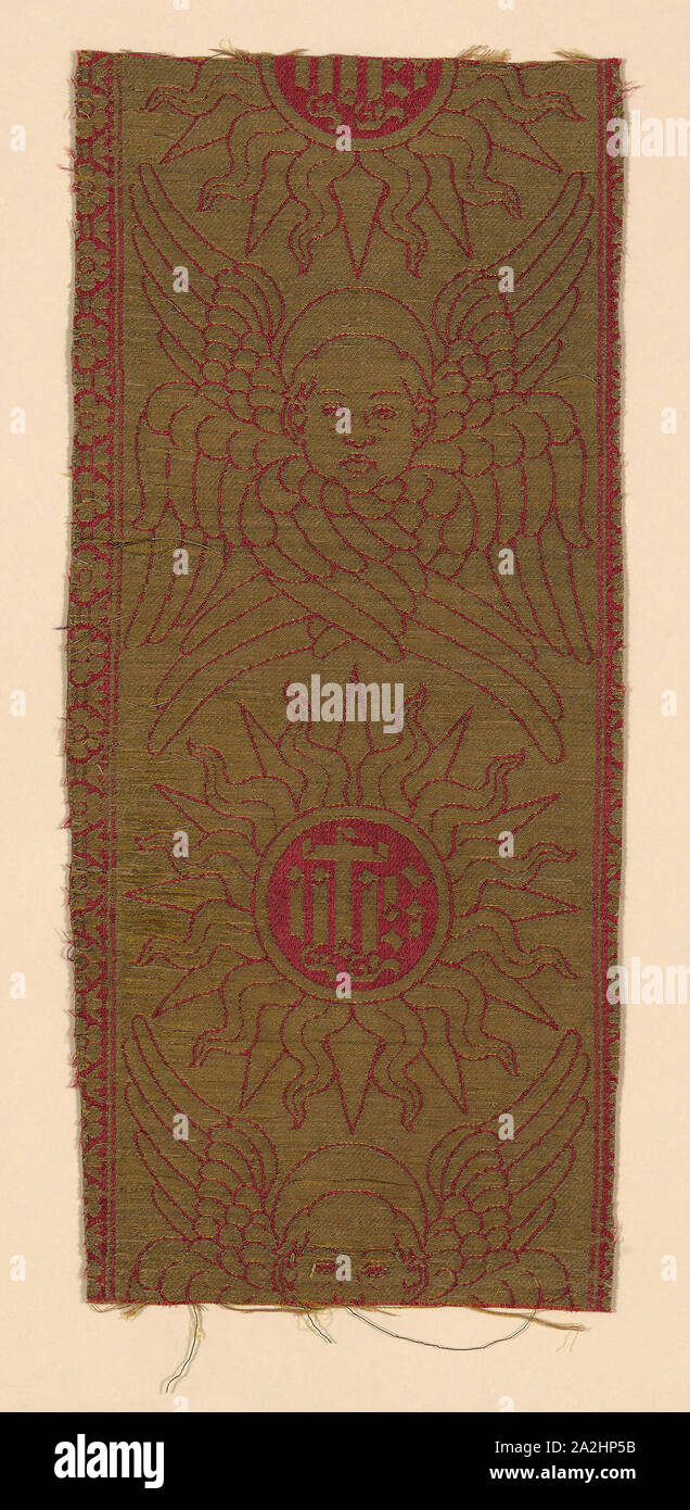 (Fragment d'un Orphrey Band), 15e siècle, l'Italie, la soie et doré-animal-substrat-emballés , warp-float face 4:1 avec l'armure satin croisé, entrelacs de liaison secondaire warps et trames de motifs supplémentaires, 38,2 x 16,9 cm (15 x 6 5/8 po Banque D'Images