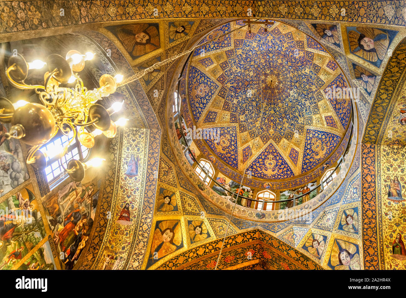 L'intérieur, des fresques représentant des scènes de la Bible, Saint Sauveur ou Cathédrale Arménienne Vank, Ispahan, Iran Banque D'Images