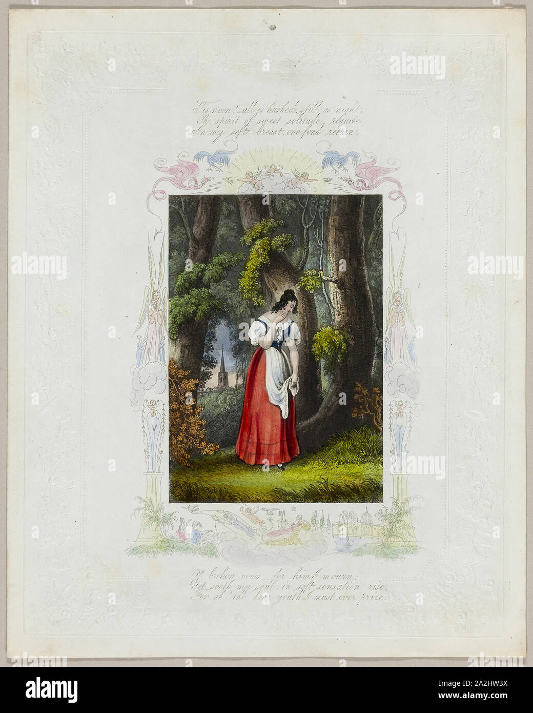 C'est midi (valentine), ch. 1840, Artiste Inconnu, Français, 19e siècle, l'Angleterre, lithographie à part-coloration blanc en relief sur papier vélin, 256 × 205 mm (feuille pliée Banque D'Images