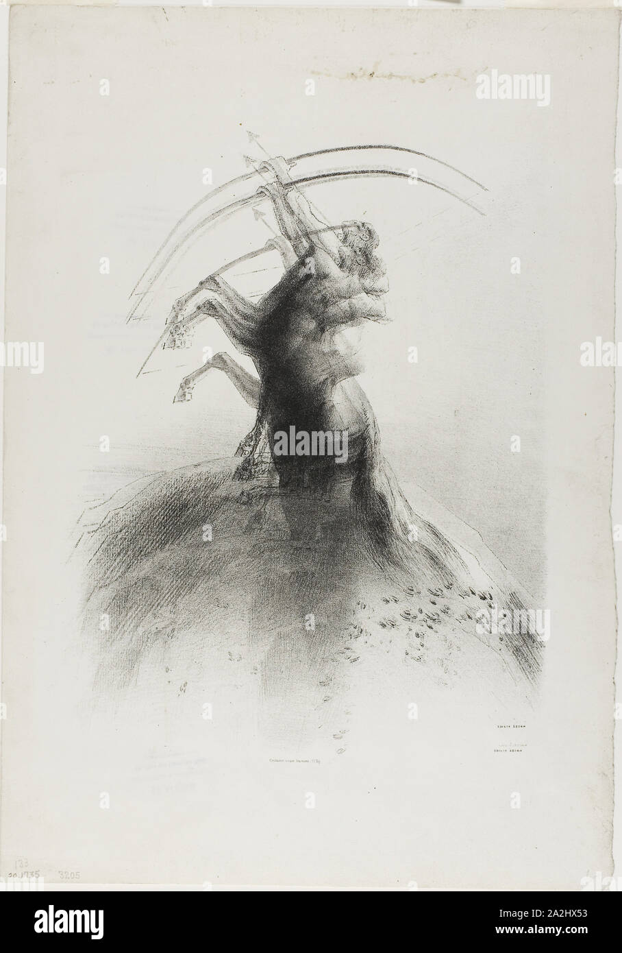 Centaur en tenant visent à les nuages, 1895, Odilon Redon, Français, 1840-1916, France, lithographie en noir sur papier vélin gris clair, 208 × 236 mm (image), 428 × 300 mm (feuilles irrégulières Banque D'Images