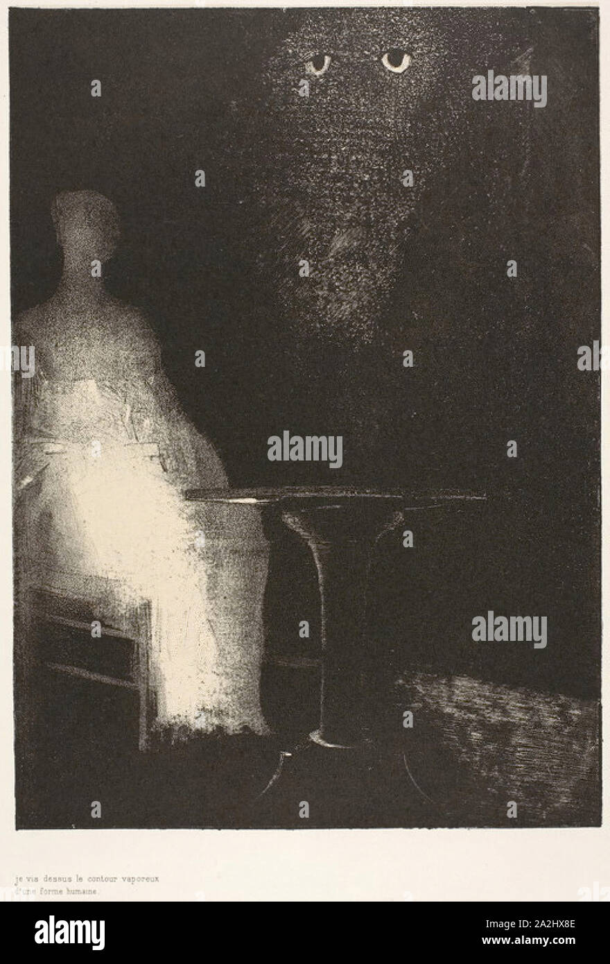 J'ai continué à regarder sur la chaise, et nous avions envie de J'ai vu sur elle un Misty bleu pâle Esquisse d'une figure humaine, planche 1 de 6, 1896, Odilon Redon, Français, 1840-1916, France, lithographie en noir sur papier ivoire Chine fixées sur papier vélin ivoire, 252 × 180 mm (image/Chine), 445 × 313 mm (feuille Banque D'Images