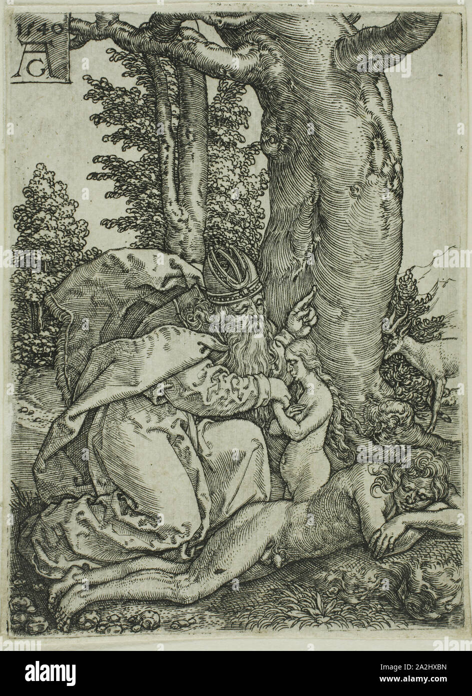 La création d'Ève, une plaque d'Adam et Eve, 1540, Heinrich Aldegrever, Allemand, 1502-c.1560, Allemagne, gravure en noir sur papier vergé ivoire, 87 x 63 mm (feuille Banque D'Images