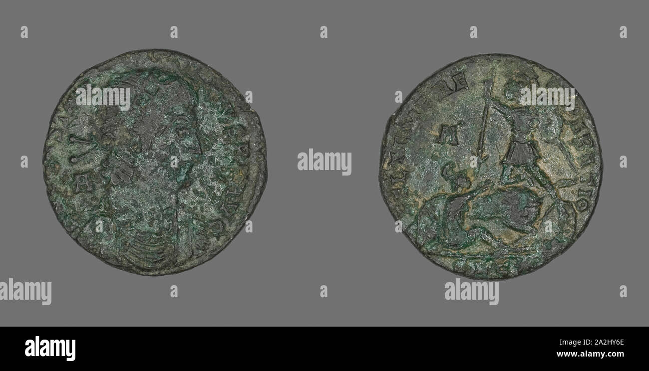 Médaille représentant l'empereur Constance II, AD 348/350, Roman, frappé à Lyon, l'Empire romain, Bronze, diam. 2,2 cm, 4,76 g Banque D'Images