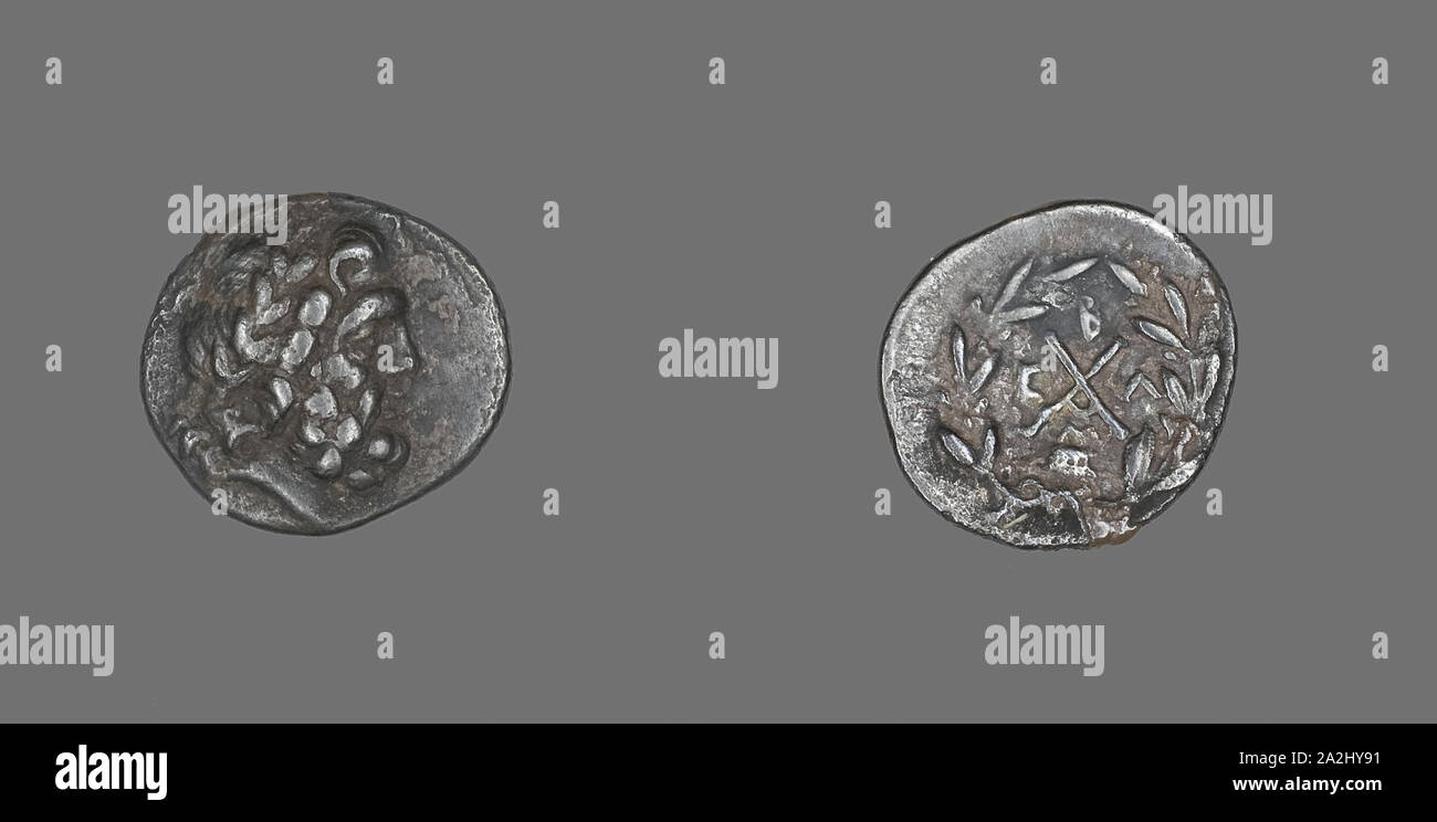 Hemidrachm (Coin) représentant le dieu Zeus Amarios, 234/146 avant J.-C., le grec, l'Mantíneia, argent, diam. 1,6 cm, 2,33 g Banque D'Images