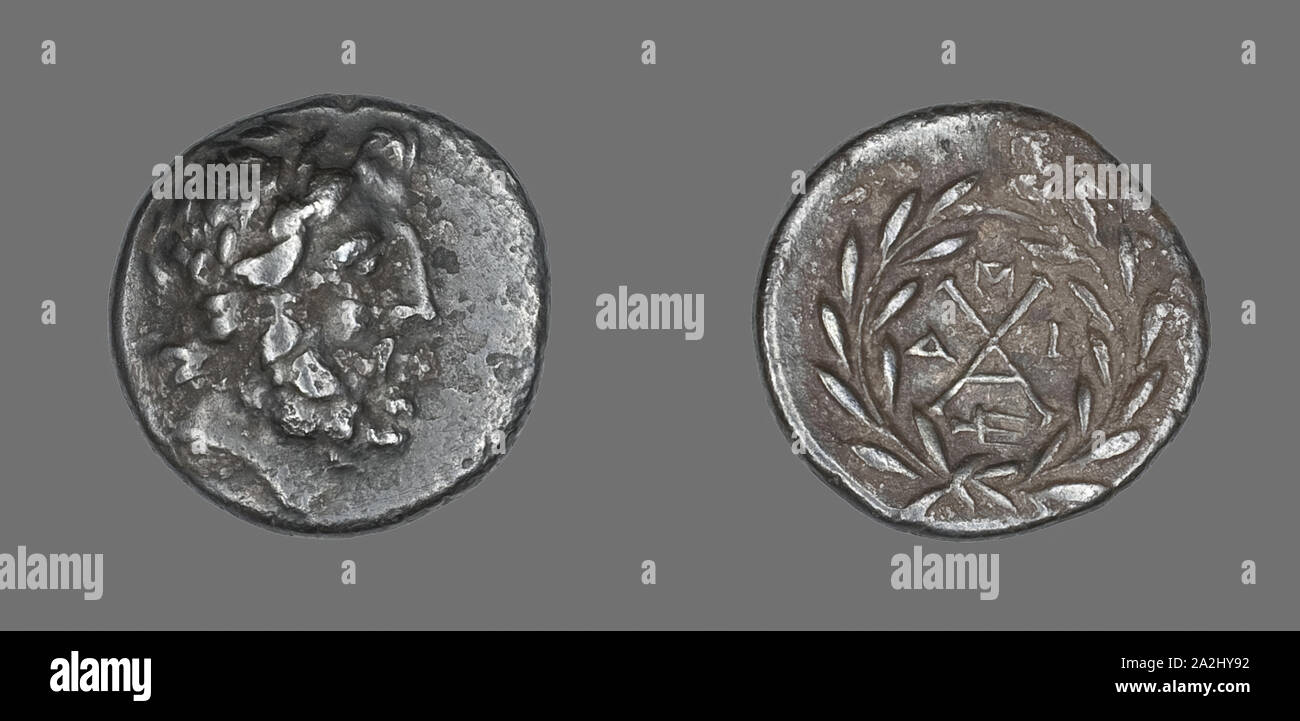 Hemidrachm (Coin) représentant le dieu Zeus Amarios, avant 222 avant J.-C., le grec, l'Mantíneia, argent, diam. 1,5 cm, 2,30 g Banque D'Images