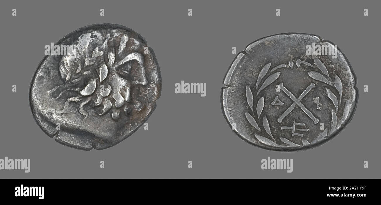 Hemidrachm (Coin) représentant le dieu Zeus Amarios, avant 222 avant J.-C., le grec, frappées en Mantineia, Mantíneia, argent, diam. 1,6 cm, 2,30 g Banque D'Images