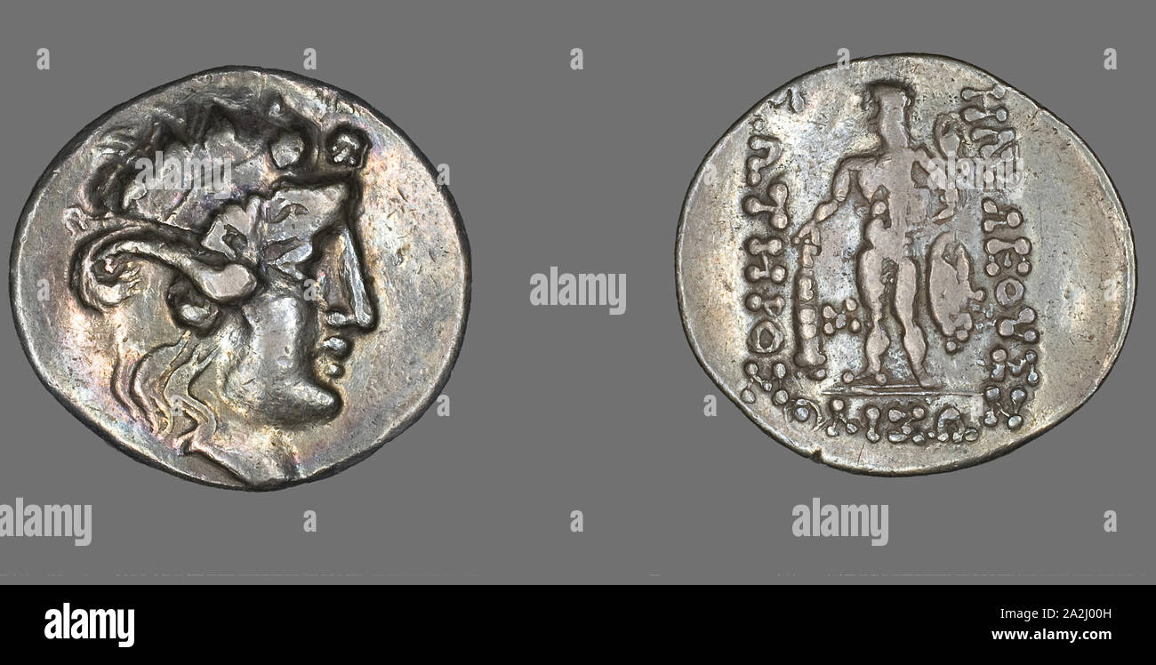 Tetradrachme (Coin) représentant le dieu Dionysos, après 146 avant J.-C., le grec, l'Empire romain, argent, diam. 3.3 cm, 16,27 g Banque D'Images