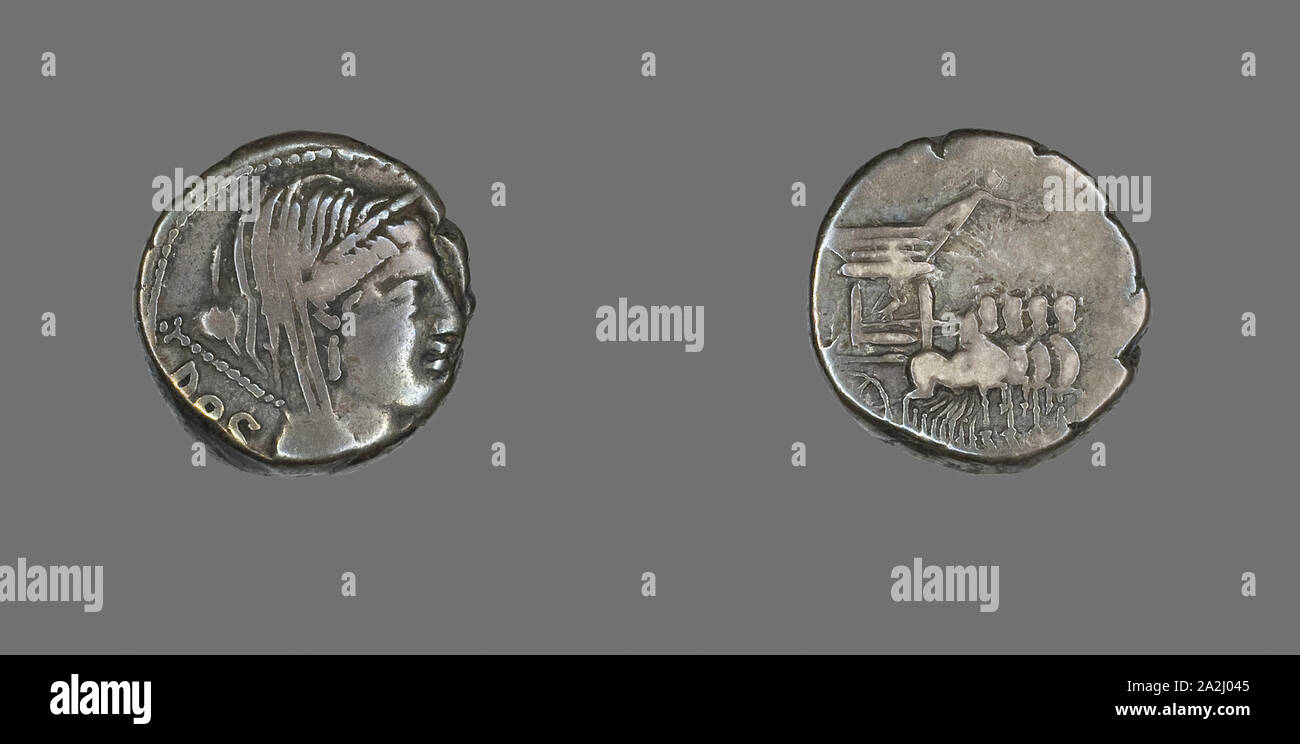 Denier (pièce de monnaie) représentant la déesse Junon, environ 87 ou 83 avant J.-C., Roman, Empire romain, argent, diam. 1,7 cm, 3,74 g Banque D'Images