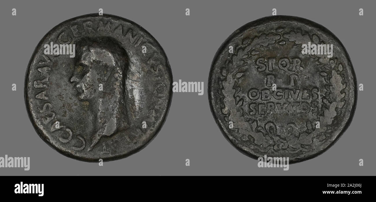 Sesterce (Coin) dépeignant Germanicus, AD 37/38, Romains, frappées à Rome, l'Empire romain, Bronze, diam. 3,4 cm, 25,94 g Banque D'Images