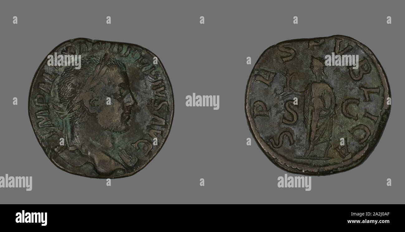 Sesterce (Coin) représentant l'Empereur Severus Alexander, AD 232, Romain, frappées à Rome, l'Empire romain, Bronze, diam. 3 cm, 17,85 g Banque D'Images