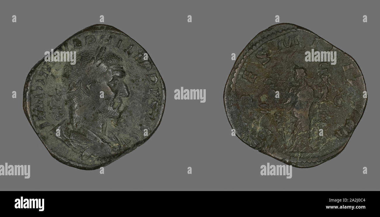 Sesterce (Coin) Représentant Philippe l'arabe, AD 244/249, Romain, Empire romain, Bronze, diam. 3.1 cm, 18,58 g Banque D'Images