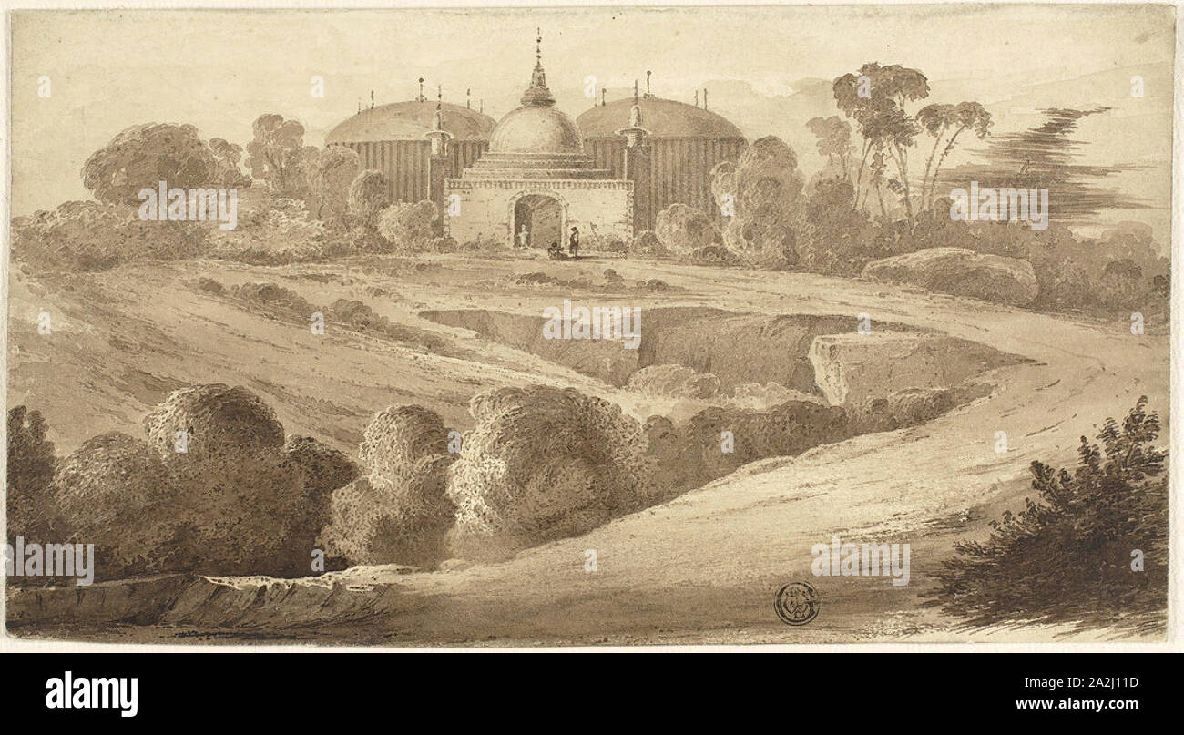 Oriental fantastique paysage, n.d., John Martin (Anglais, 1789-1854), ou William James Muller (anglais, 1812-1845), l'Angleterre, pinceau et lavis, sur mine de plomb sur vélin chamois, carte 143 × 261 mm Banque D'Images