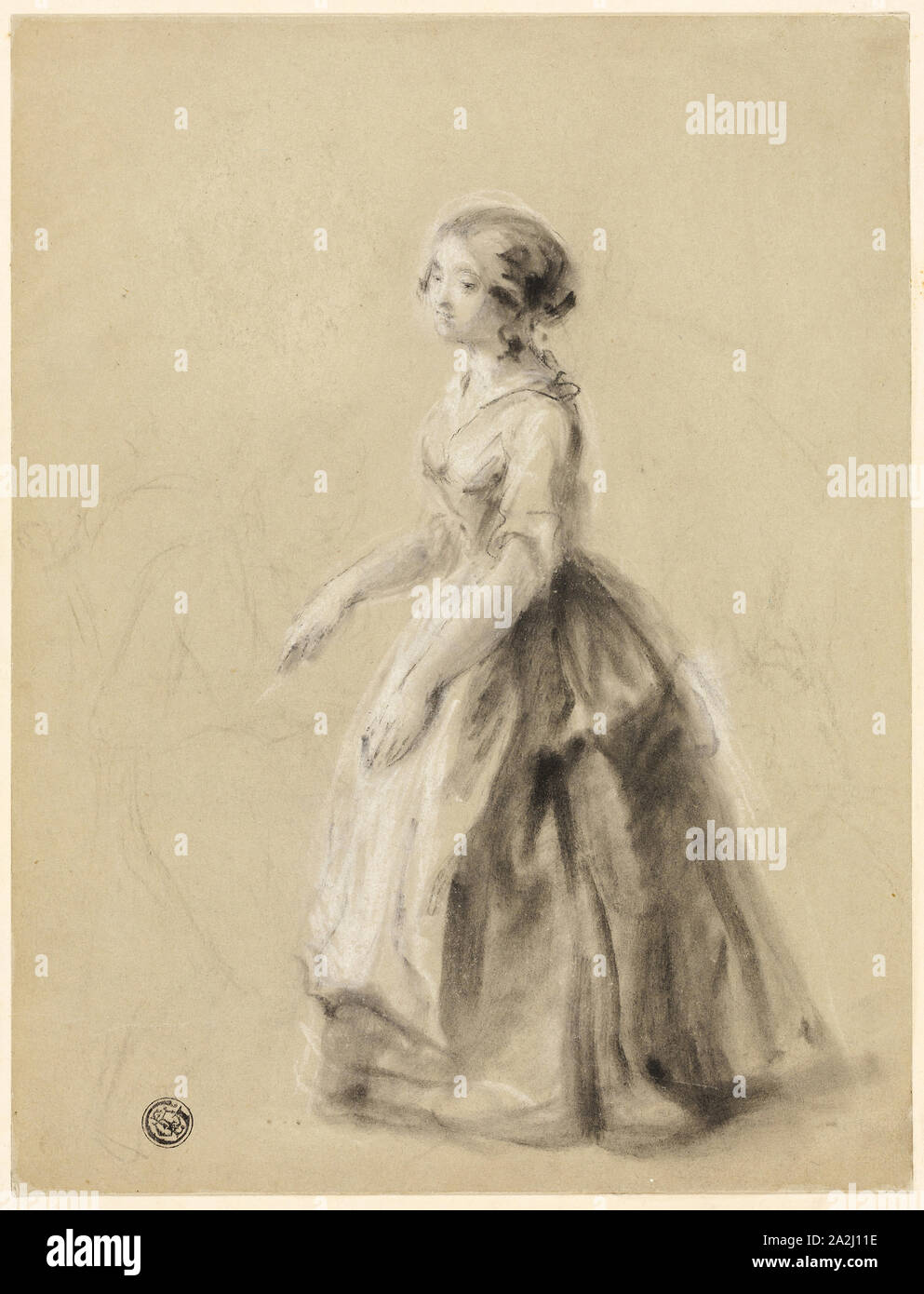 Fille, n.d., attribué à William Mulready, anglais, né en Irlande, en 1786-1863, en Angleterre, en noir et blanc de craie avec dessouchage, sur papier vélin gris, prévue à bord, 241 × 184 mm Banque D'Images