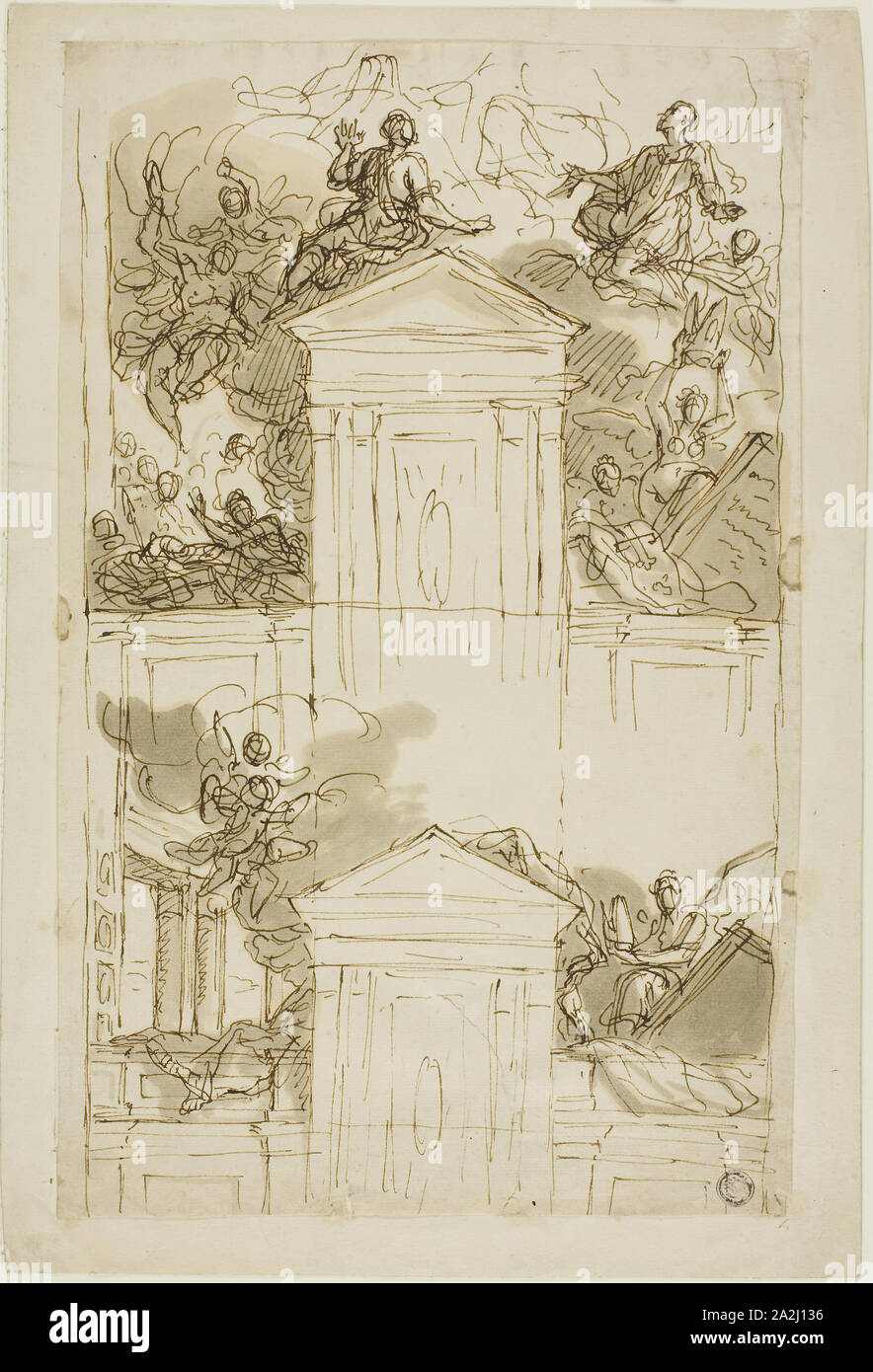 L'étude, c. 1719, James Thornhill, anglais, 1675-1734, Angleterre, plume et encre brune avec brosse de lavage et tan et gris sur papier vergé ivoire, 323 × 202 mm Banque D'Images