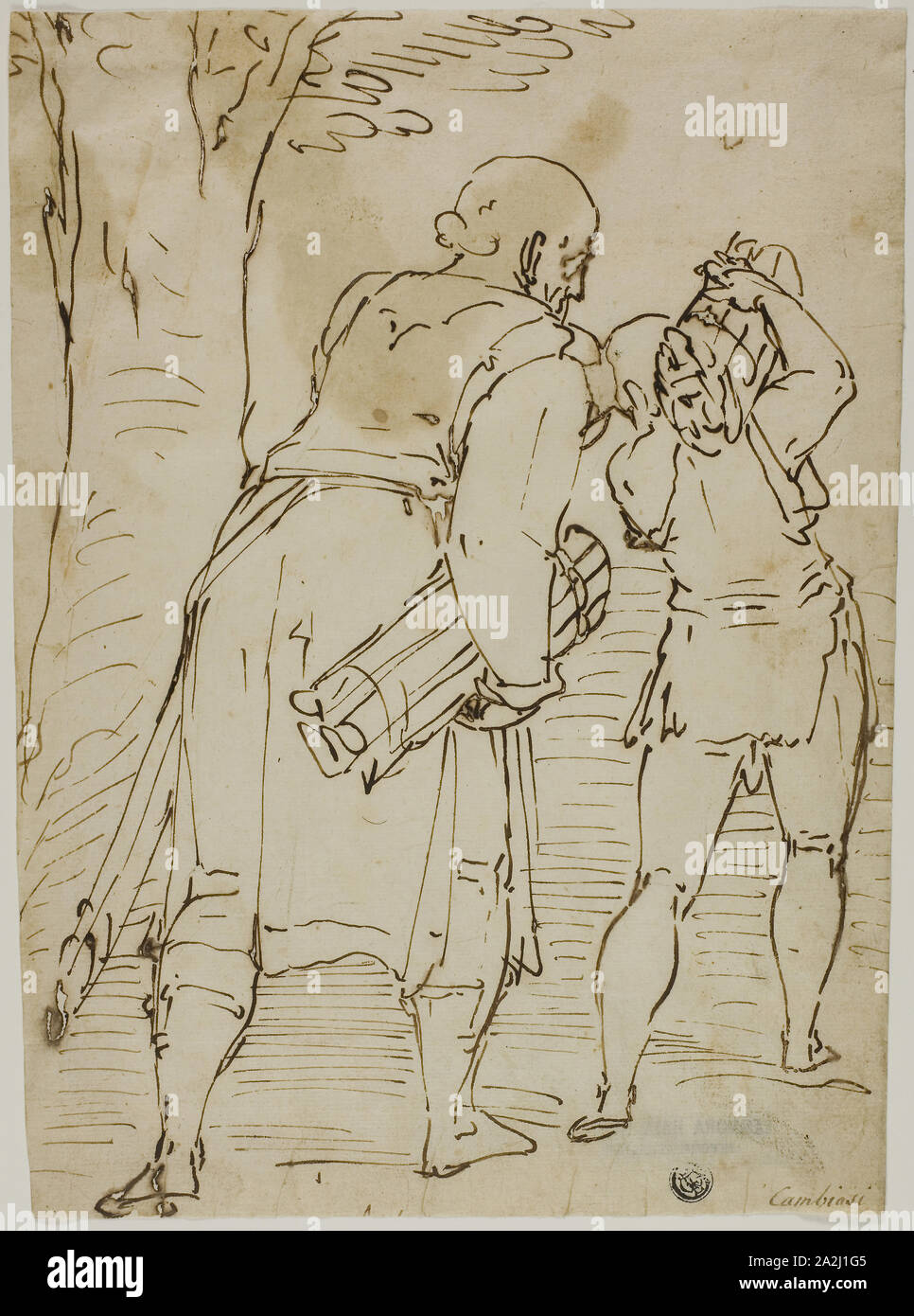 Abraham et Isaac, ch. 1570, attribué à Luca Cambiaso, italien, 1527-1585, l'Italie, la plume et l'encre de noix de galle sur papier vergé ivoire, 286 x 212 mm (max. Banque D'Images