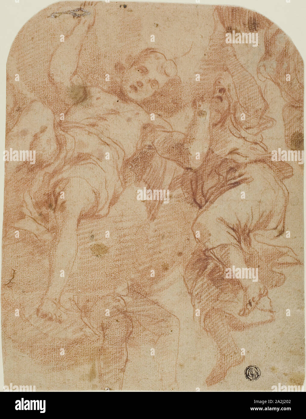 Étude de deux Anges, 1661/1666, Mattia Preti, italien, 1613-1699, l'Italie, craie rouge sur papier vergé chamois, fixées sur le stratifié crème, carte 252 x 195 mm Banque D'Images