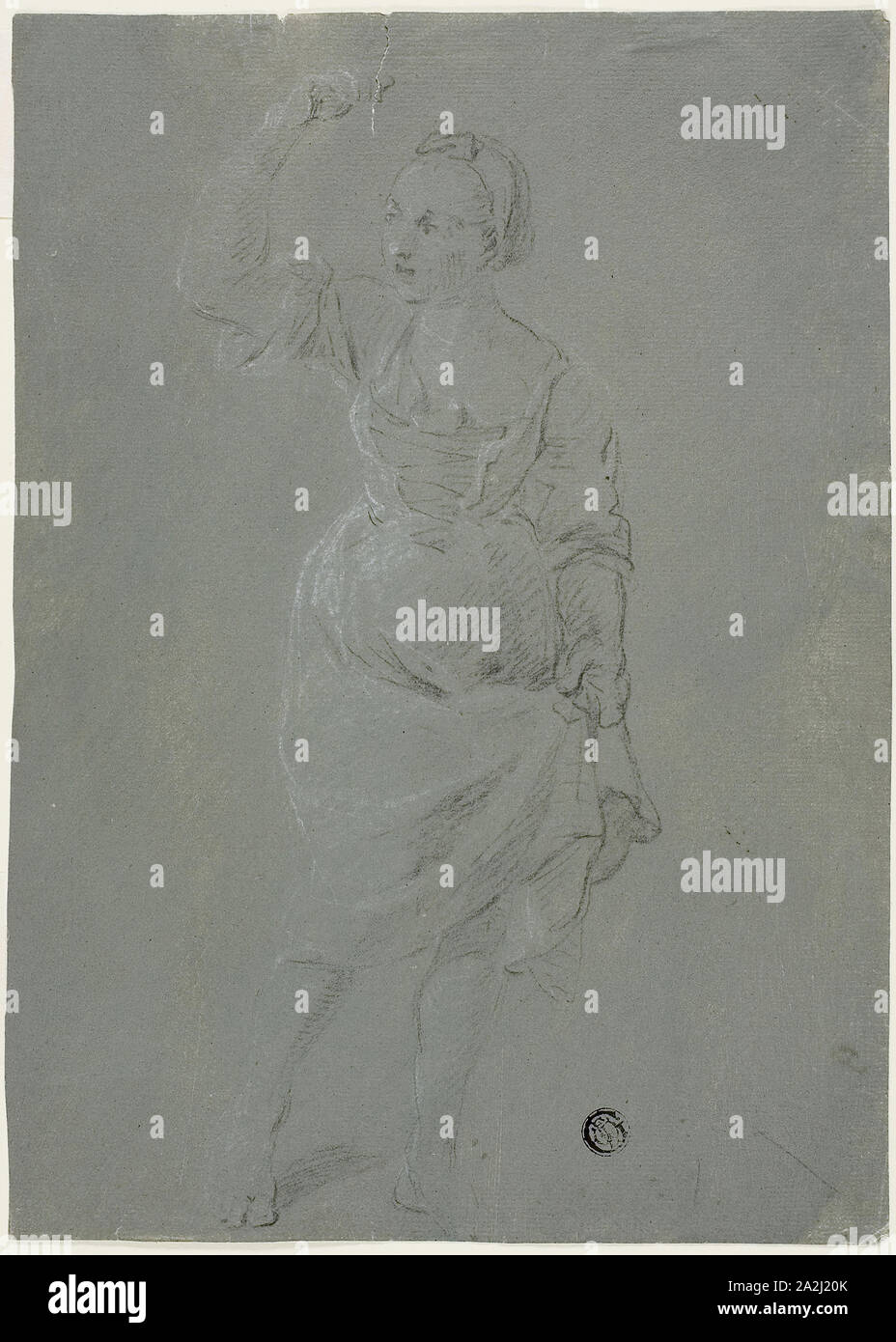 Femme dansant, s.d., Pierre-Jacques Volaire, Français, 1729-1799, France, noir et blanc, de la craie sur le sol, préparé gris sur papier vergé ivoire, 262 × 188 mm Banque D'Images Femme dansant, s.d., Pierre-Jacques Volaire, Français, 1729-1799, France, noir et blanc, de la craie sur le sol, préparé gris sur papier vergé ivoire, 262 × 188 mm Banque D'Images