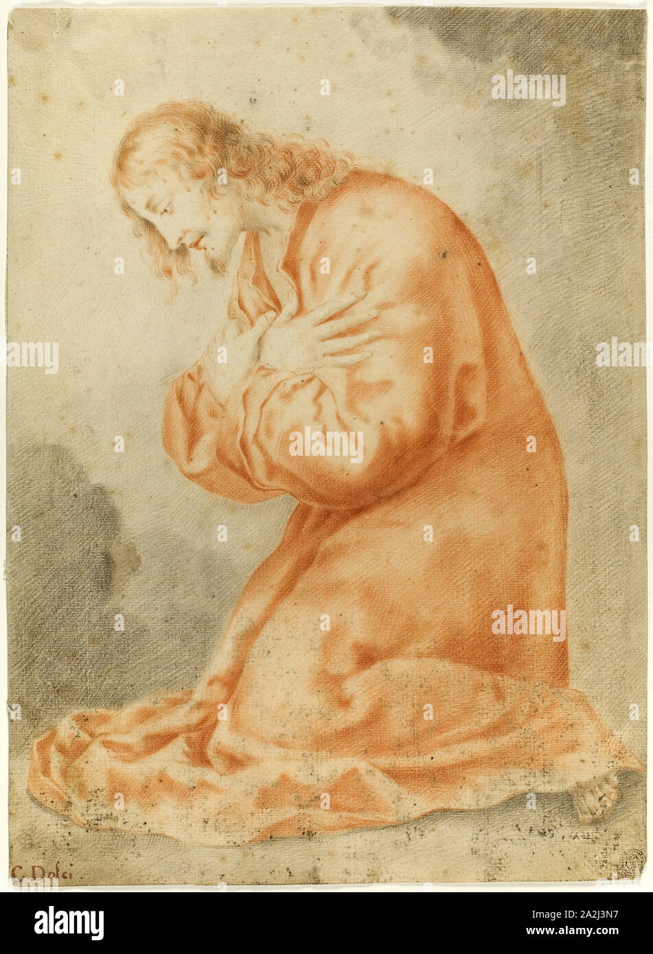 Le Christ à genoux, s.d., après Carlo Dolci, italien, 1616-1686, l'Italie, rouge et craie noire sur papier vergé ivoire, 337 x 246 mm Banque D'Images