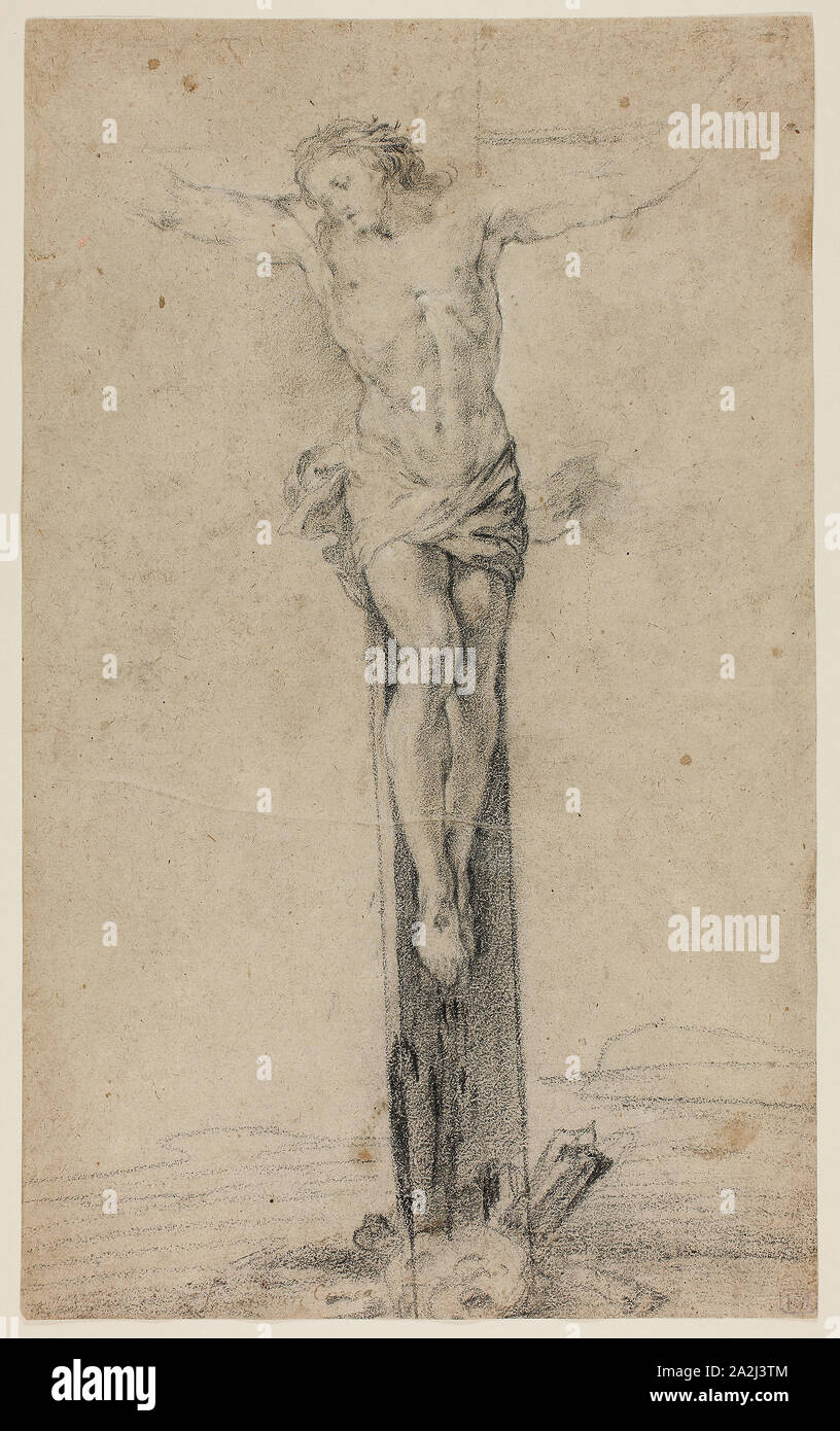 Le Christ sur la croix, s.d., attribué à Sebastiano Conca, italien, 1680-1764, l'Italie, craie noire avec des touches de craie blanche, sur papier brun, 397 x 243 mm Banque D'Images