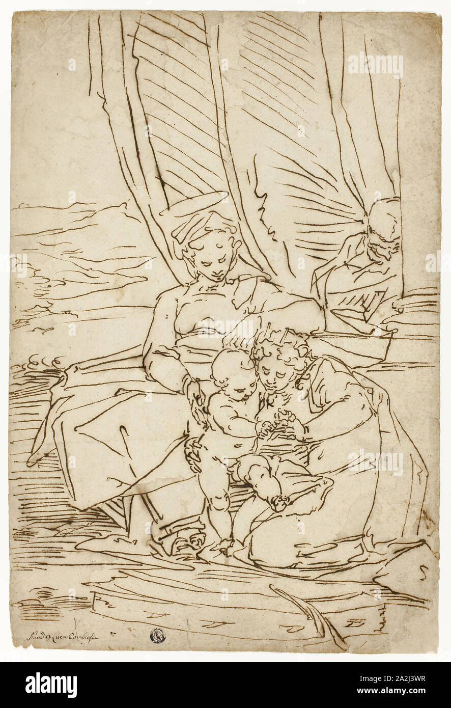 Sainte Famille avec sainte Catherine, 1570/90, attribué à Luca Cambiaso, italien, 1527-1585, l'Italie, plume et encre brune, sur papier vergé ivoire, 420 x 282 mm (max. Banque D'Images