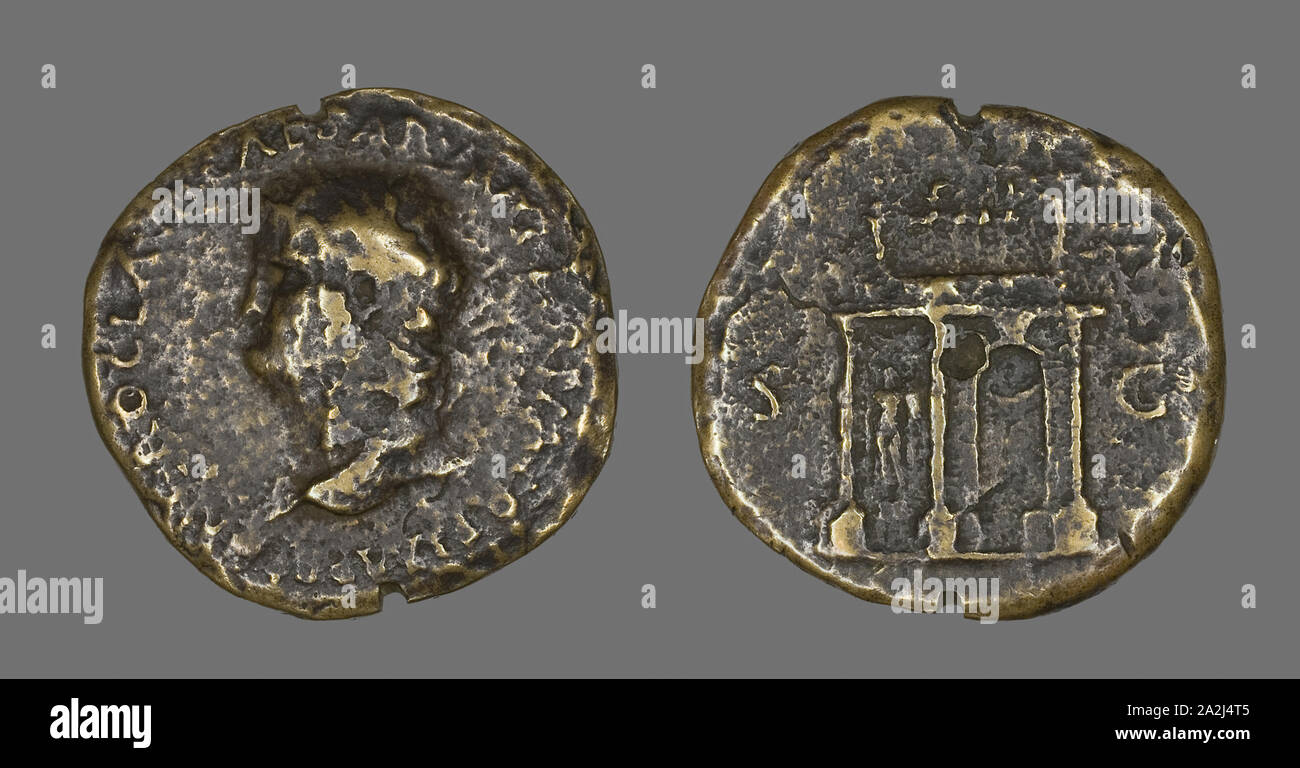 Sesterce (Coin) représentant l'empereur Néron, AD 54/69, Romain, Empire romain, Bronze, diam. 3,4 cm, 21,54 g Banque D'Images