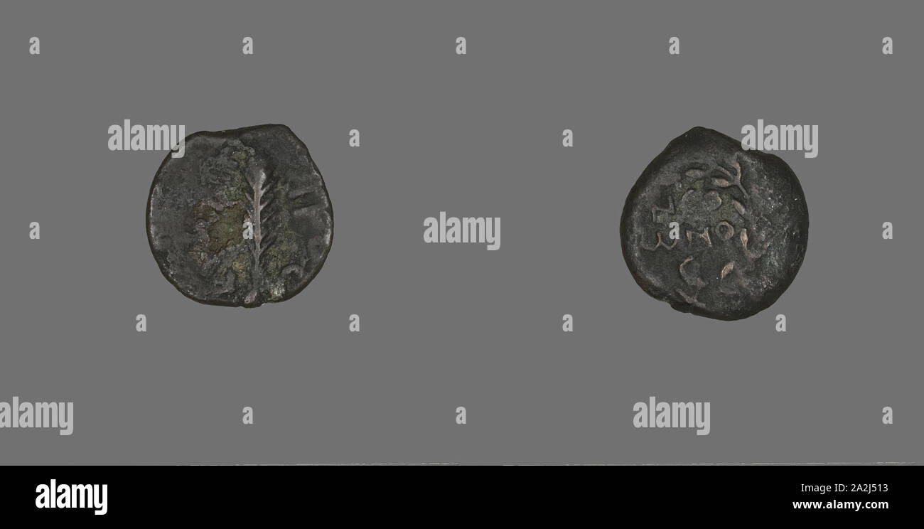 Médaille représentant une branche de palmier, AD 58/59, Procureur Antonius Felix (du règne de Néron), Romain, Palestine, Israël, Bronze, diam. 1,7 cm, 2,10 g Banque D'Images