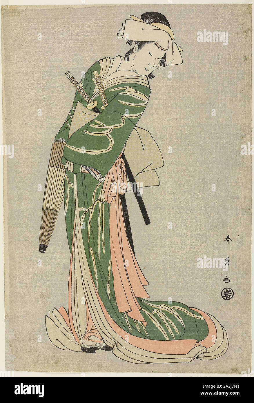 L'Acteur Nakamura Noshio II comme Tonase, dans le voyage de noce la Loi sur scène, huit de la pièce Kanadehon Chushingura (modèle de calligraphie Kana : trésor de la quarante-sept retenues Royal), joué au Théâtre de Miyako le cinquième jour du quatrième mois, 1795, ch. 1795, Katsukawa Shun'ei, Japonais, 1762-1819, Éditeur : Iwatoya Kisaburo, Japon, gravure sur bois en couleur, Oban, 37,2 x 25,1 cm (14 5/8 x 9 7/8 po Banque D'Images