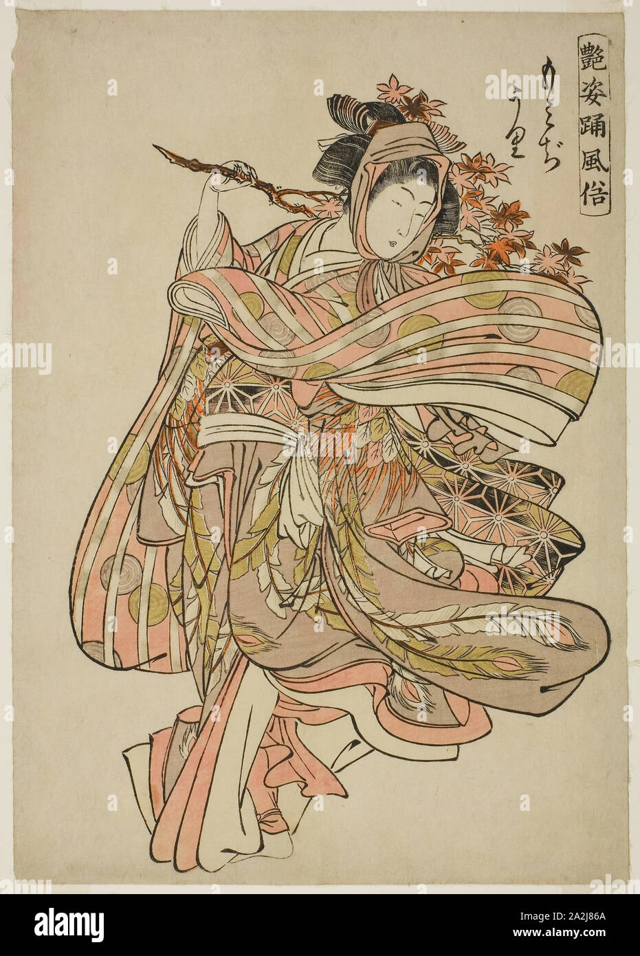 Affichage des feuilles d'érable (Momijigari), de la série des chiffres des douanes danse captivante (Adesugata fuzoku odori), ch. 1772/80, attribuée à Shigemasa Kitao, Japonais, 1739-1820, le Japon, la couleur d'impression sur bois, aiban, 32,1 x 22,5 cm Banque D'Images