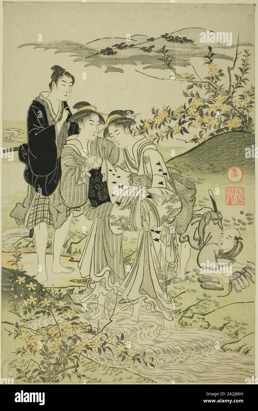 L'Ide Jewel River, c. 1781/89, Kubo Shunman, japonais, 1757-1820, le Japon, l'estampe Couleur, feuille d'Oban, hexaptych 38,5 x 25,6 cm (15 1/8 x 10 1/16 po Banque D'Images