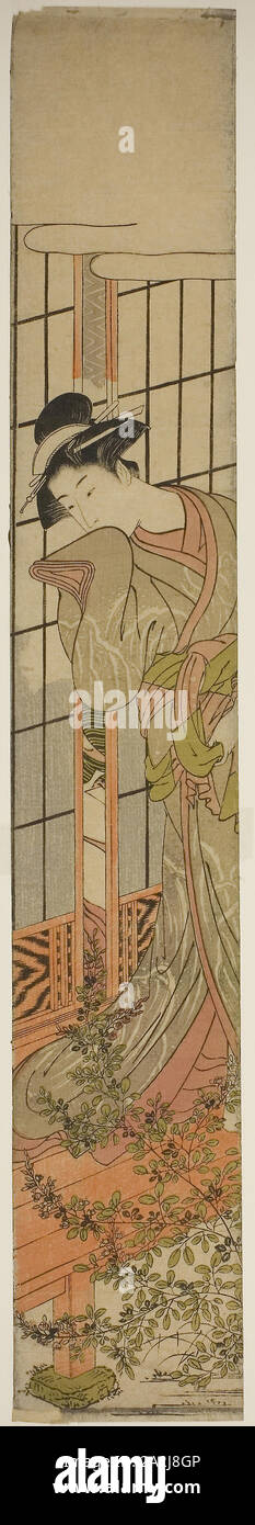 L'écoute clandestine, c. 1780, Isoda Koryusai, Japonais, 1735-1790, le Japon, la couleur d'impression sur bois, hashira-e, 27 1/8 x 4 3/8 in. Banque D'Images