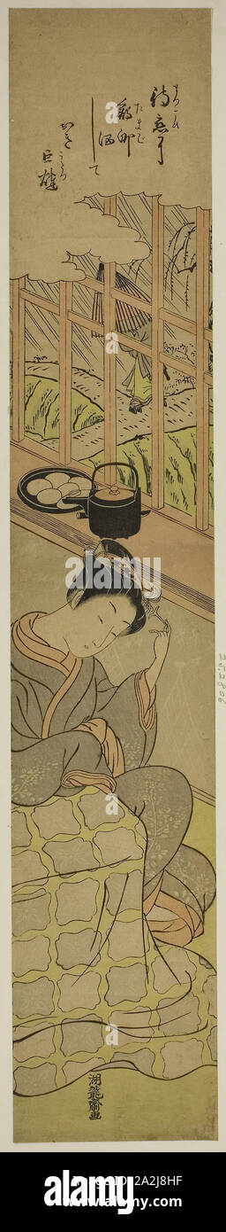 En attente de son amant, c. 1770/71, Isoda Koryusai, Japonais, 1735-1790, le Japon, la couleur d'impression sur bois, hashira-e, 27 x 4 1/2 po Banque D'Images