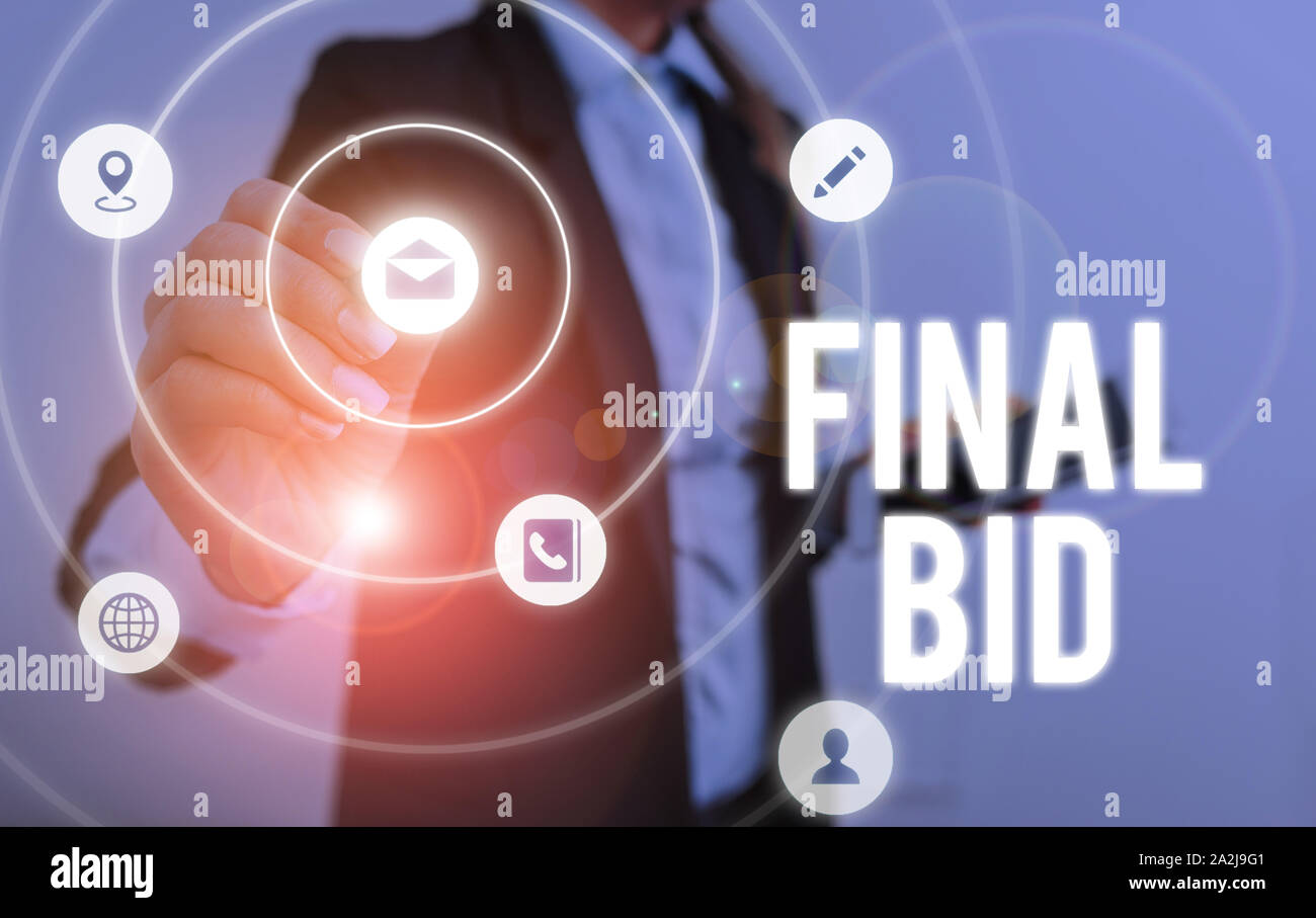 Écrit remarque montrant Enchère finale. Concept d'affaires pour l'décidé coût d'un article qui est souvent très cher Banque D'Images
