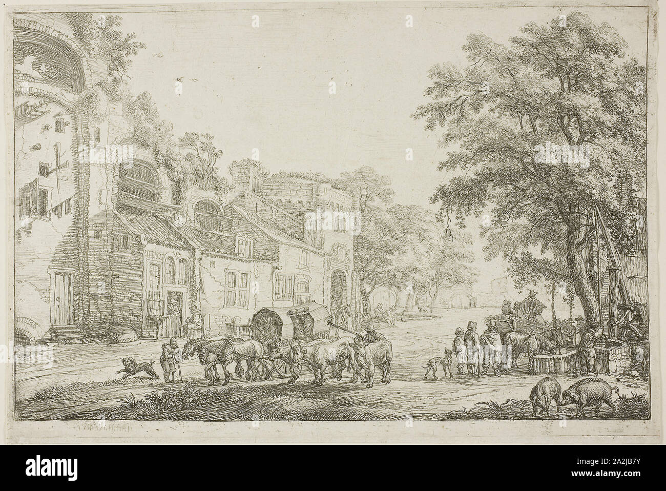 Ville de marché, s.d., Simon de Vlieger, Néerlandais, ch. 1600-1653, la Hollande, la linogravure sur papier ivoire, 194 x 283 mm Banque D'Images