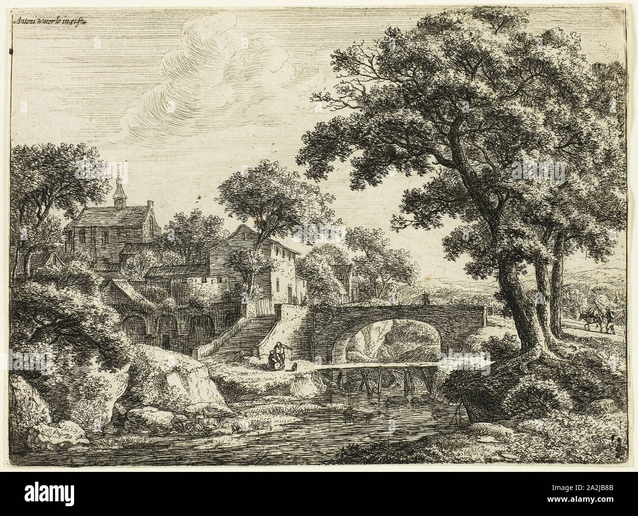Les deux ponts, 1650/60, Antoni Waterlo, néerlandais, 1609-1690, de Hollande, de gravure sur papier, 150 x 203 mm (image/plaque), 152 x 205 mm (feuille Banque D'Images